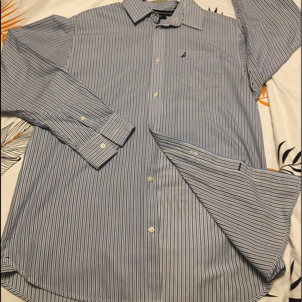 Nautica pinstriped button down long sleeved shirt